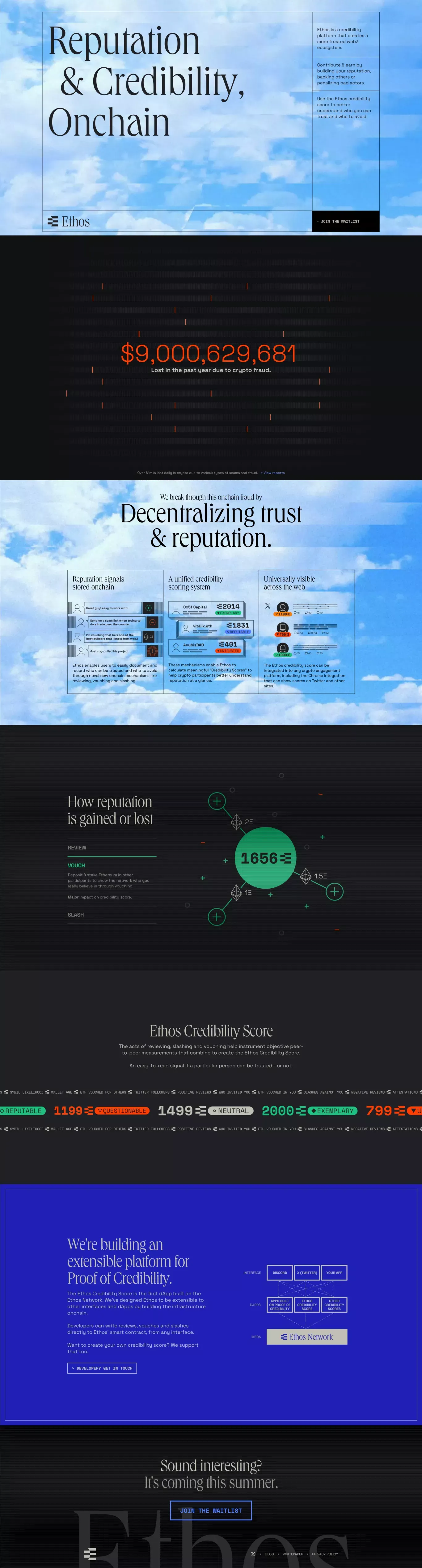 Ethos - A safer & more trusted on-chain crypto experience - Landing design