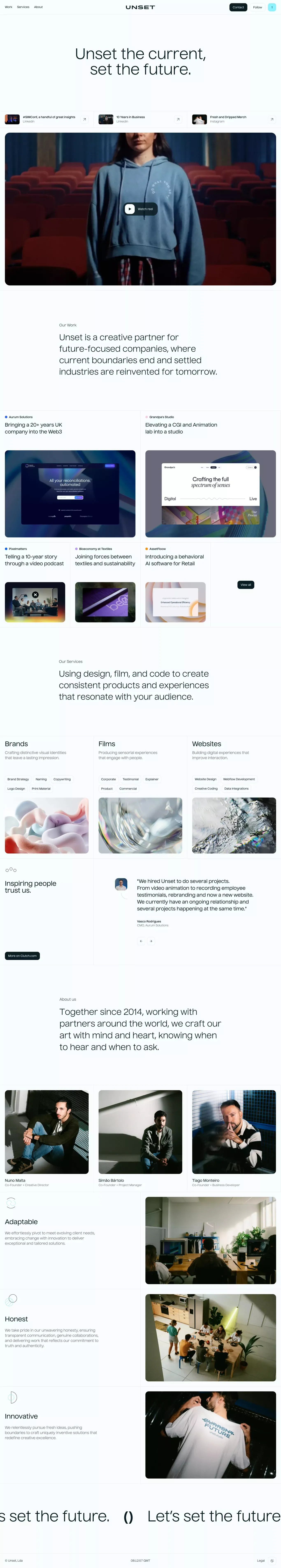 Unset Studio | Brands, Films and Websites - Landing design