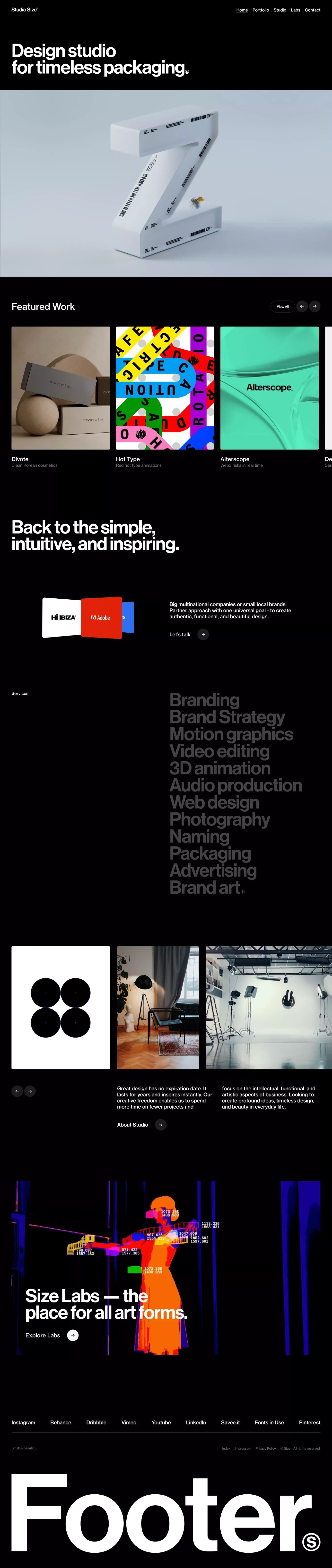 Studio Size - Branding, Packaging & Motion Studio - Portfolio design