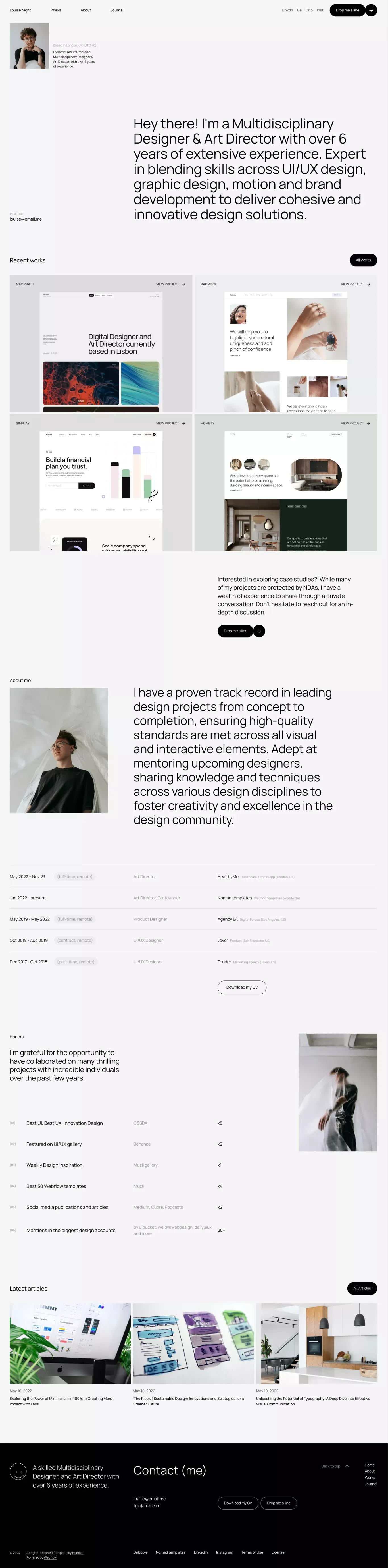 Louise Night – Webflow HTML website template - Template design