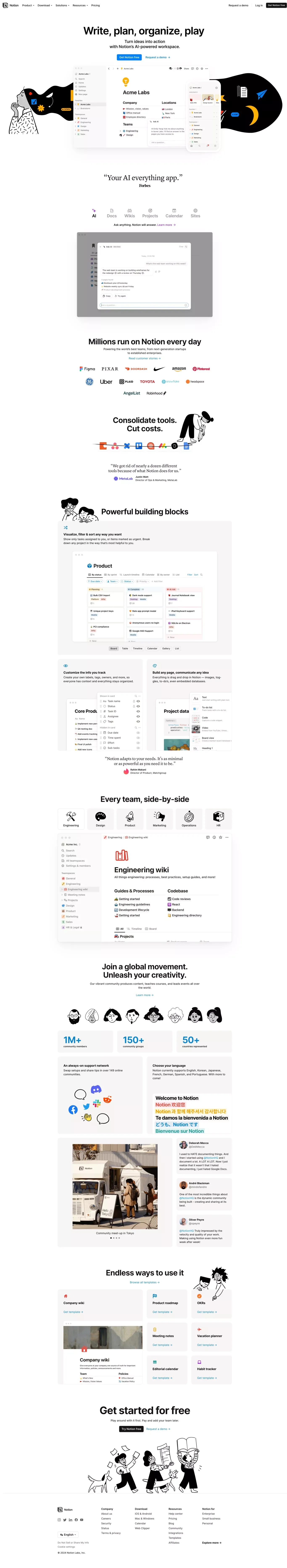 Your connected workspace for wiki, docs & projects | Notion - Landing design