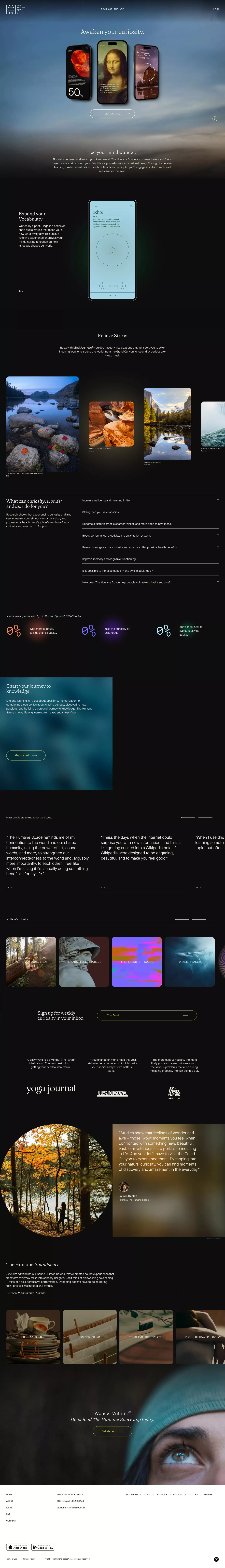 The Humane Space - Unlock the power of curiosity and awe. - Landing design