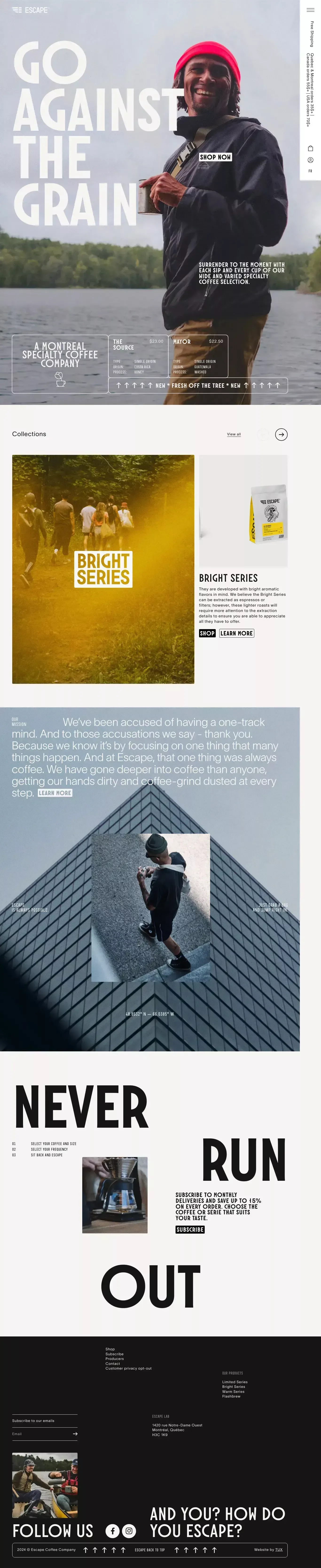 Escape Coffee Company - Ecommerce design