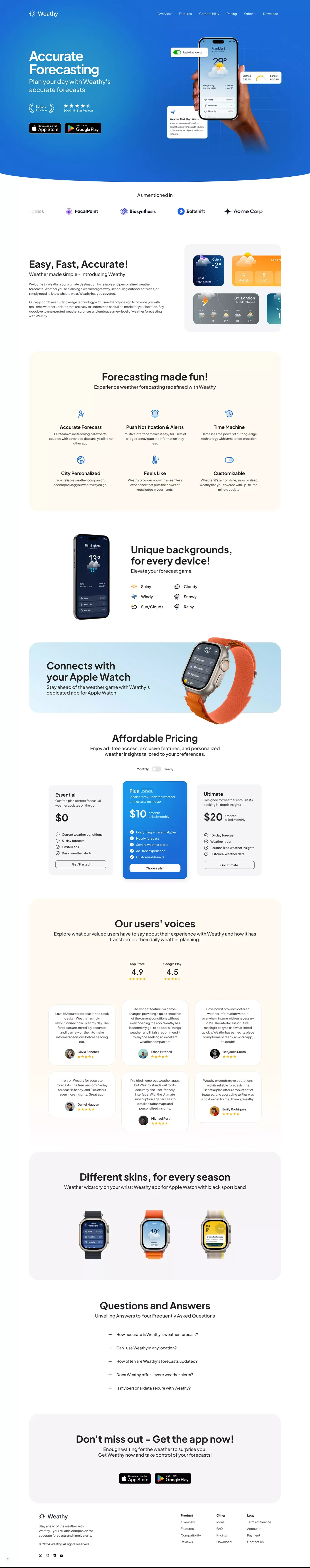 Weathy -  App Landing Page - Template design
