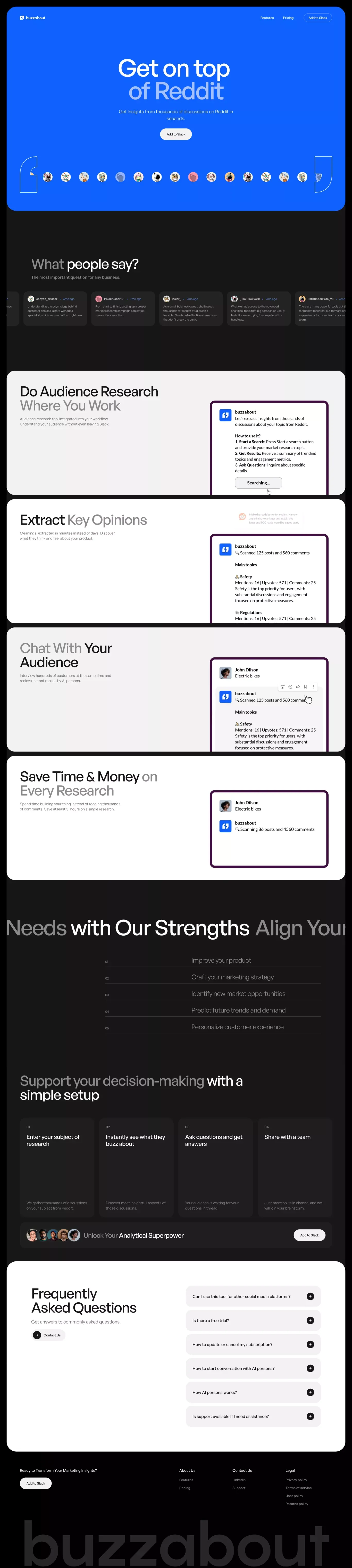 buzzabout - AI Audience Research Tool - Landing design