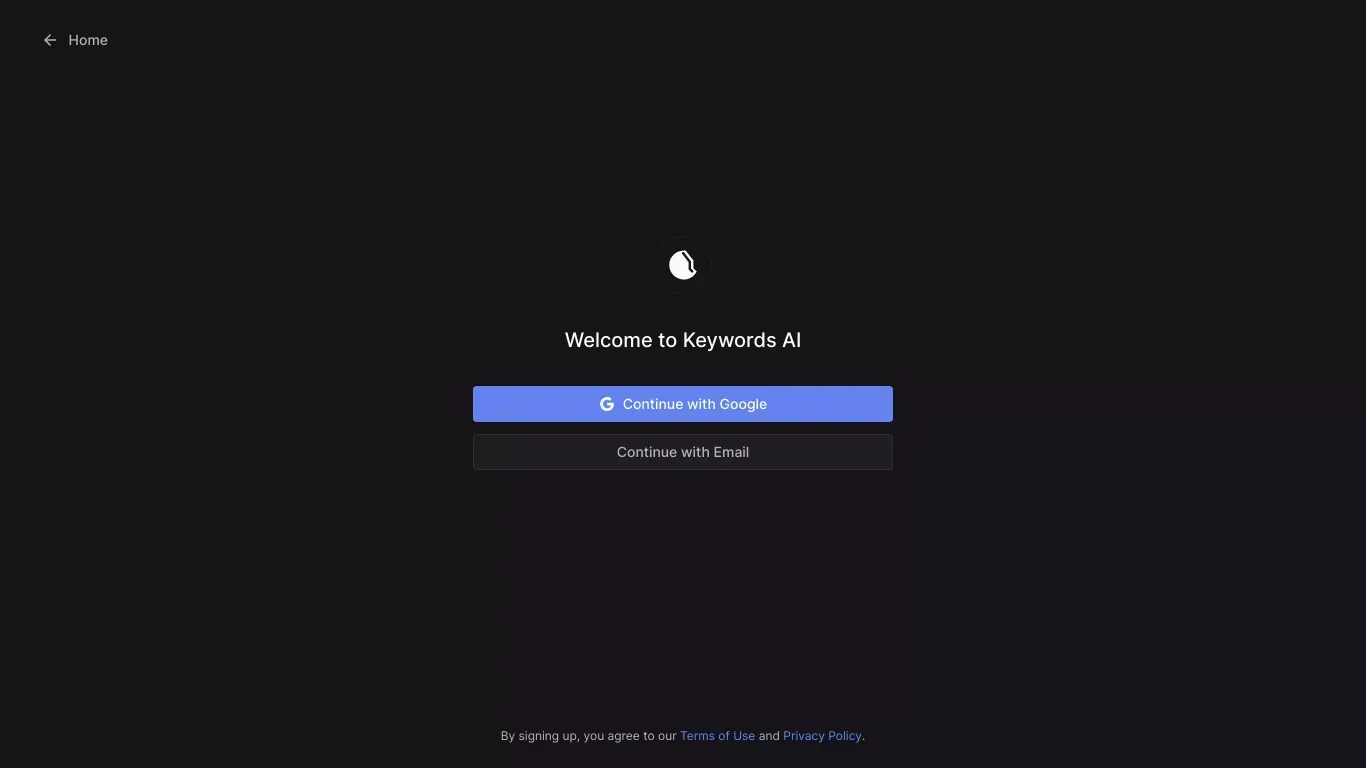 Keywords AI - Sign Up design