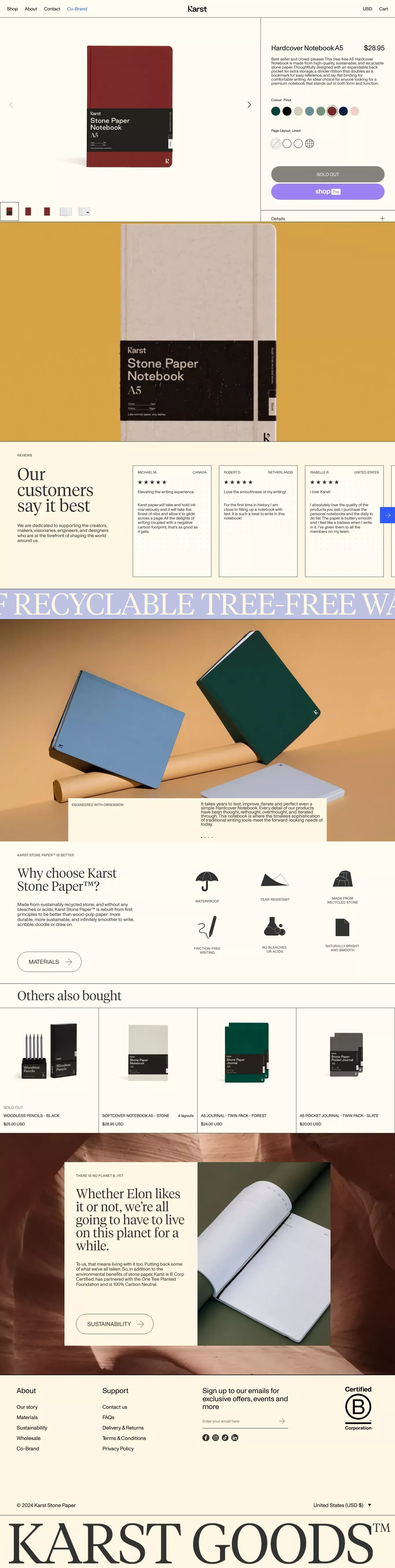 Stone Paper Hardcover Notebook | Karst Stone Paper™️ - Product page design