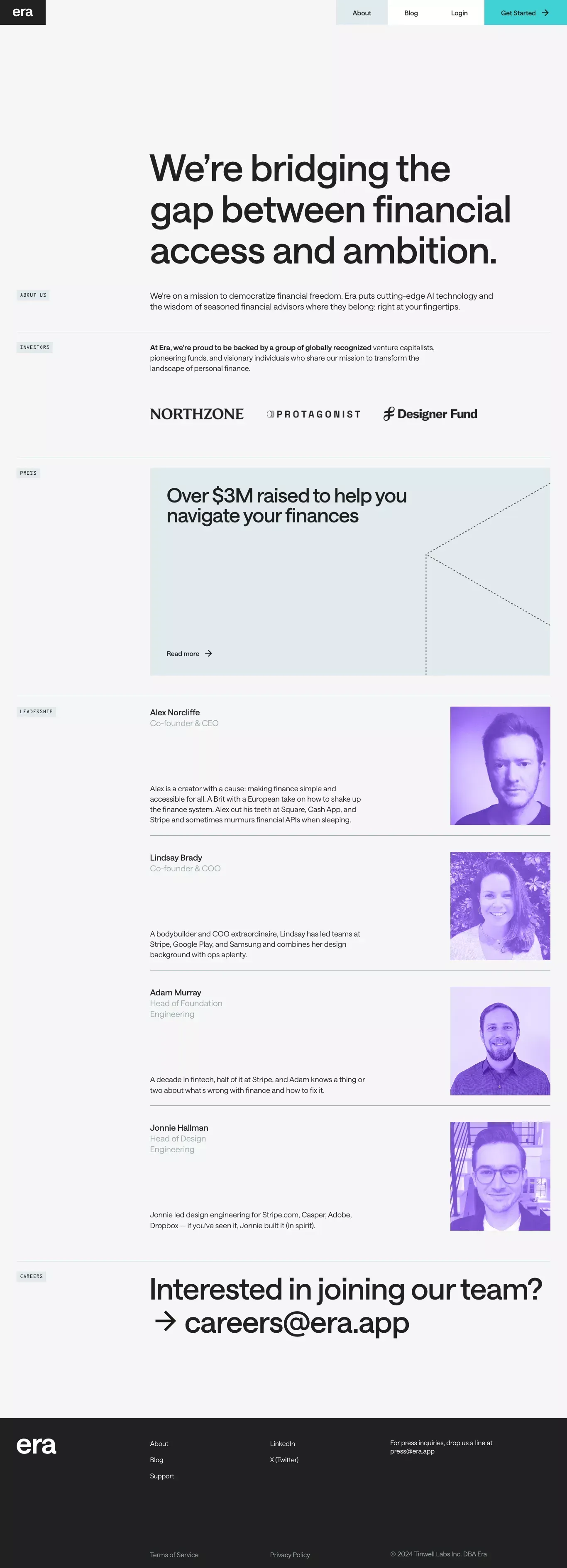 Making personal finance more accessible with AI | Era - About Us  design