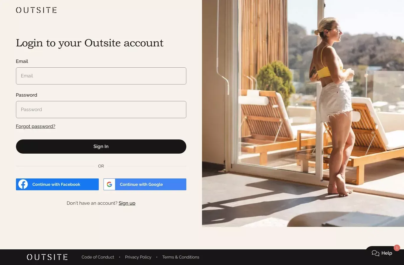 Coliving + Community for Remote Workers | Outsite - Sign Up design
