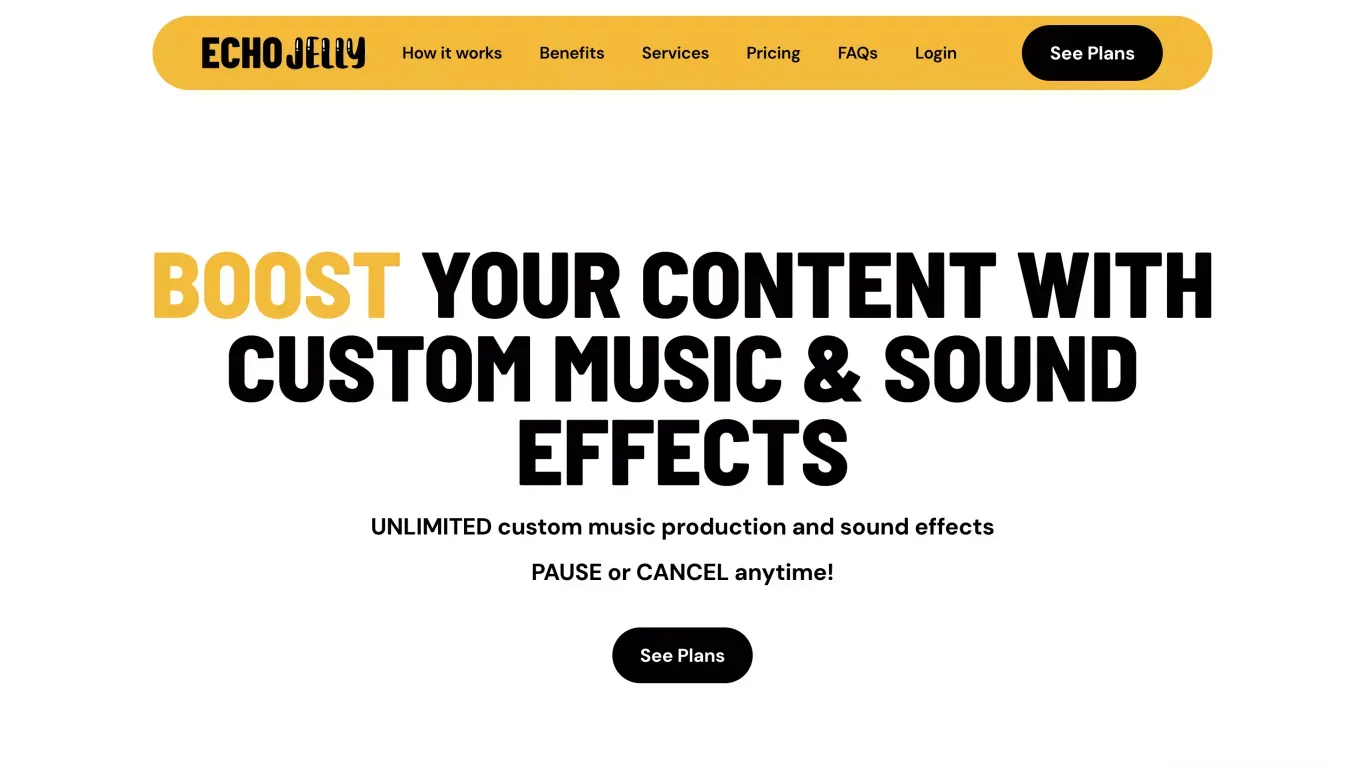 EchoJelly Custom music & sound fx for creators - Landing design