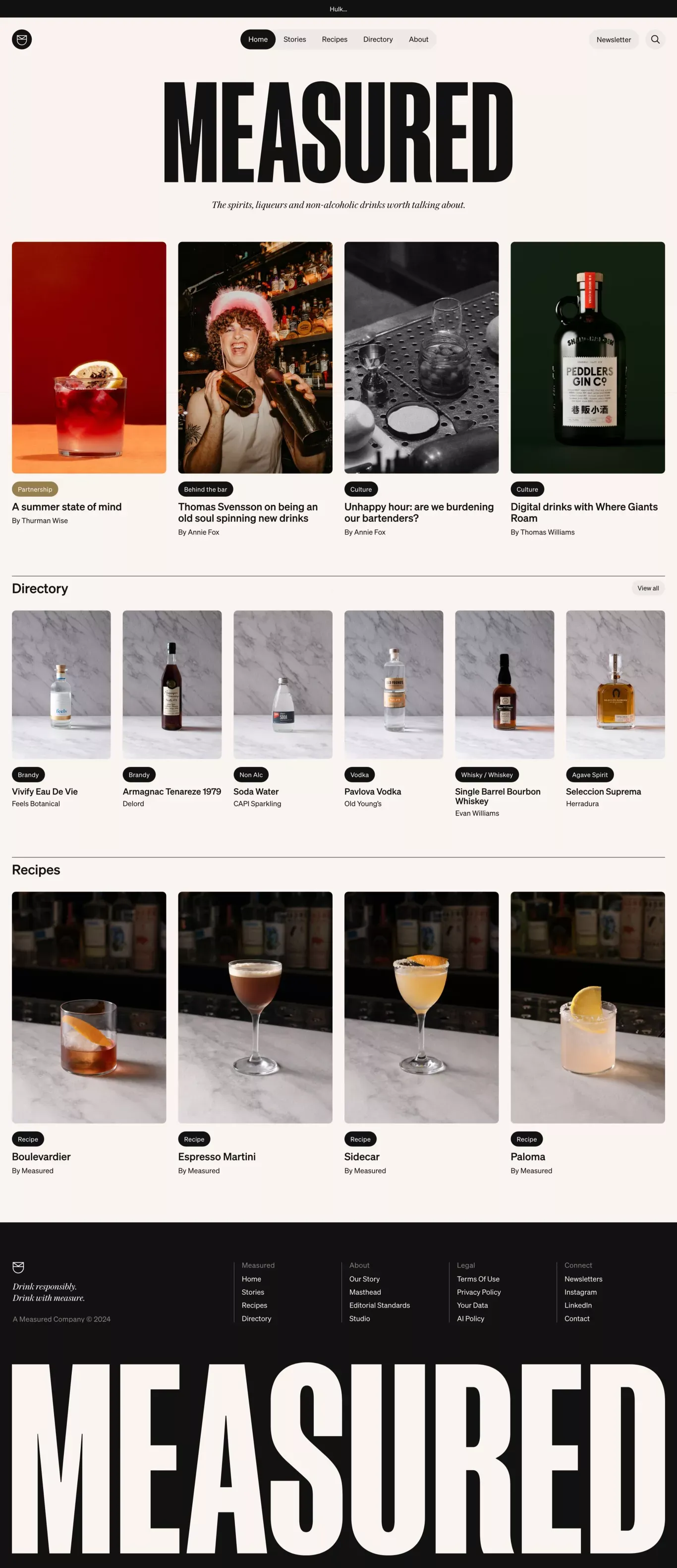 Measured | The drinks worth talking about - Blog design