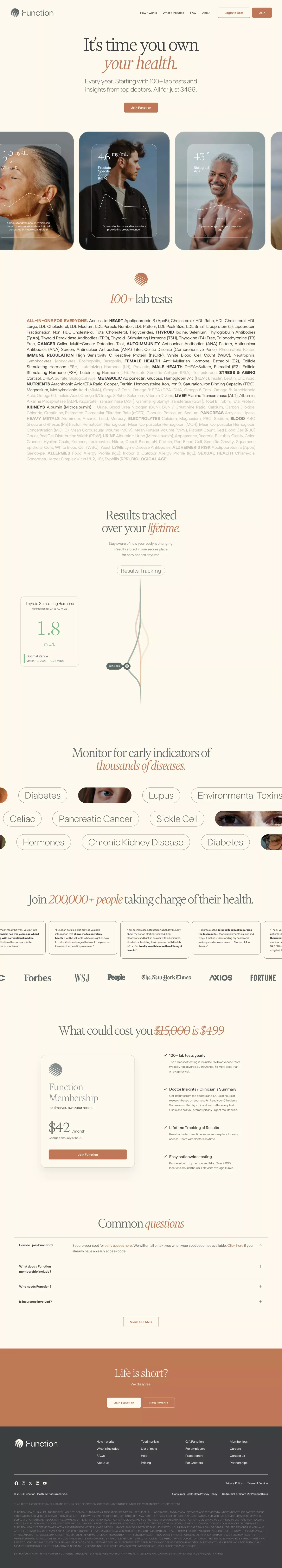 Function Health • 100 Healthy Years - Landing design
