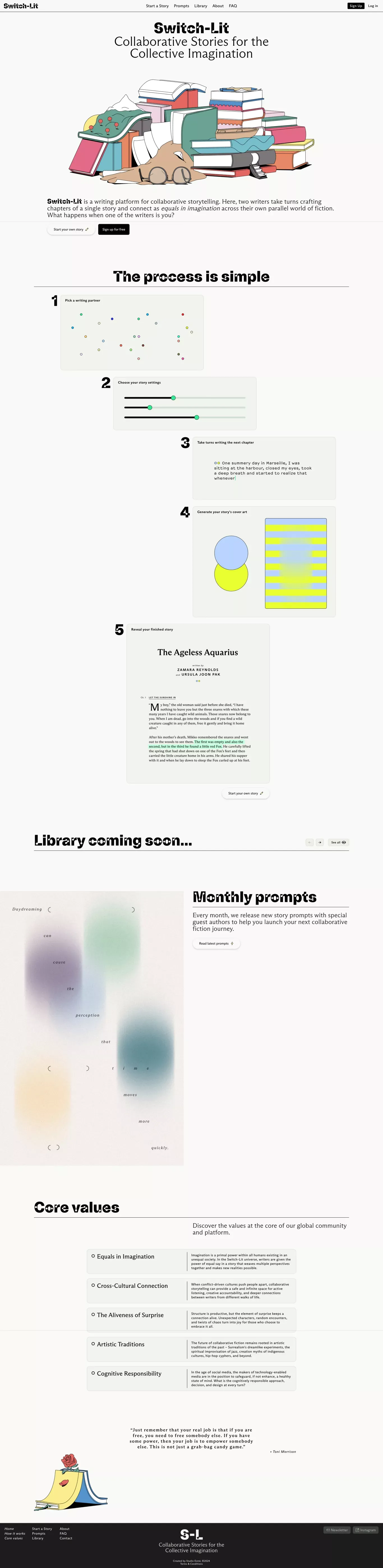Collaborative Stories for the Collective Imagination - Switch-Lit - Landing design