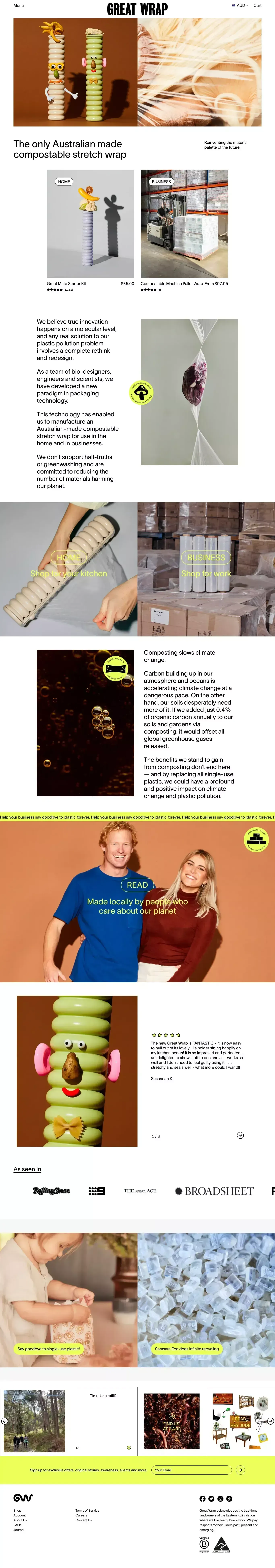 The only Australian made compostable stretch wrap | Great Wrap - Ecommerce design