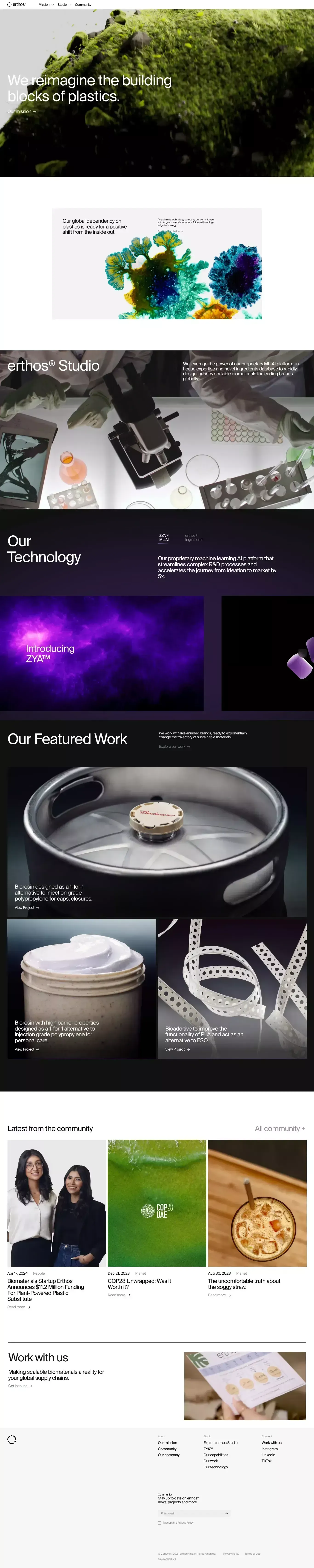 erthos® | We reimagine the building blocks of plastics. - Landing design