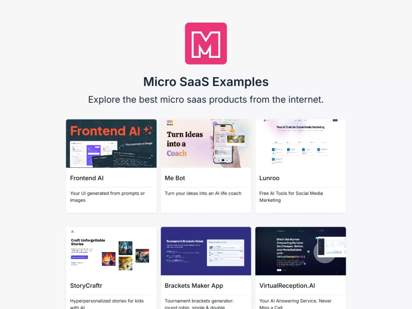 Micro Saas Examples - Landing design
