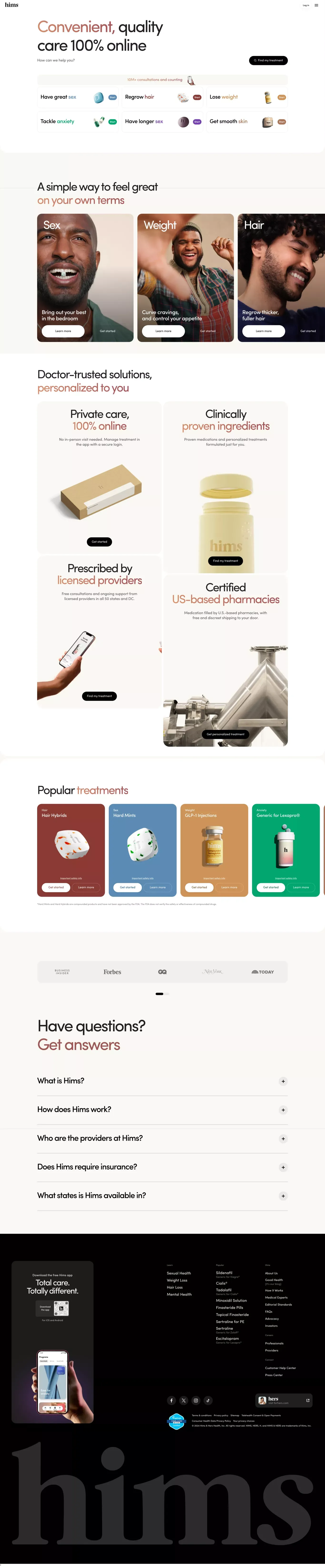 Telehealth for a healthy, handsome you | hims - Landing design