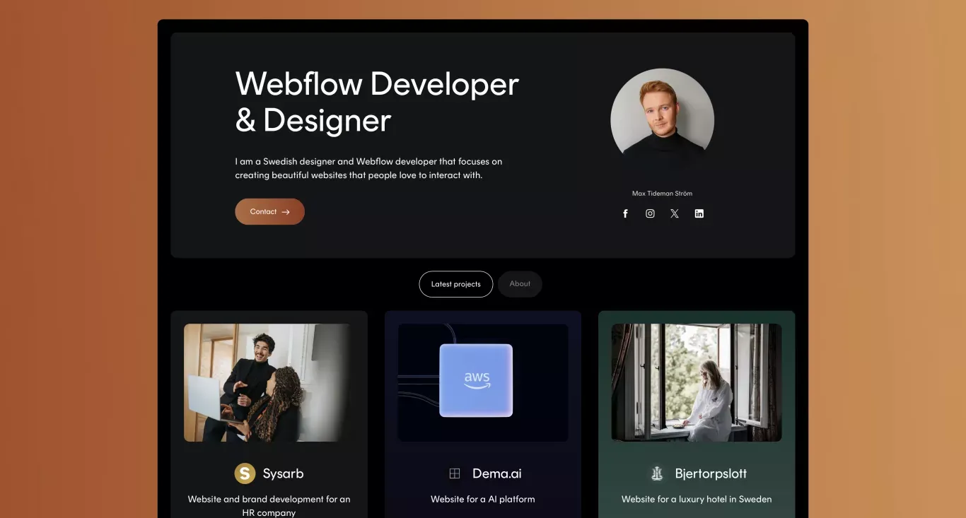 Max Tideman | Designer & Webflow Developer - Portfolio design