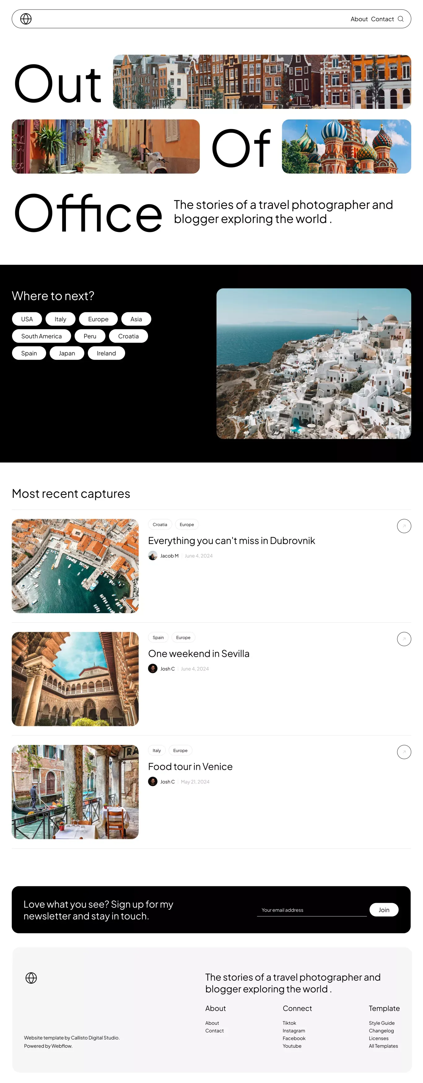 Sightseer - Webflow Travel Photography Website Template - Template design
