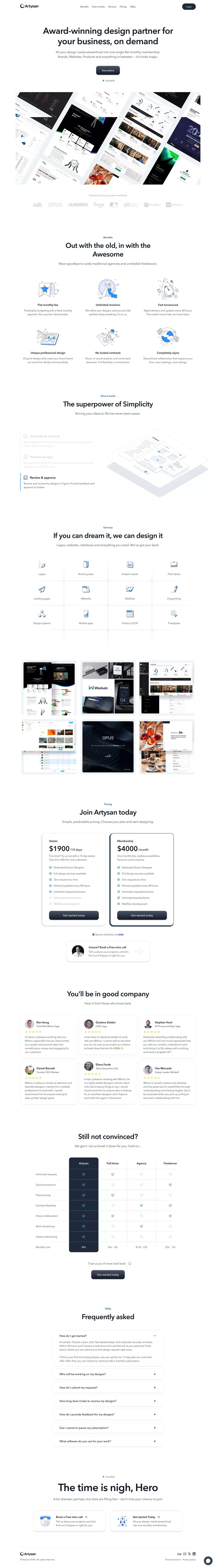 Artysan - Trusted Design Partner for your Business - Landing design