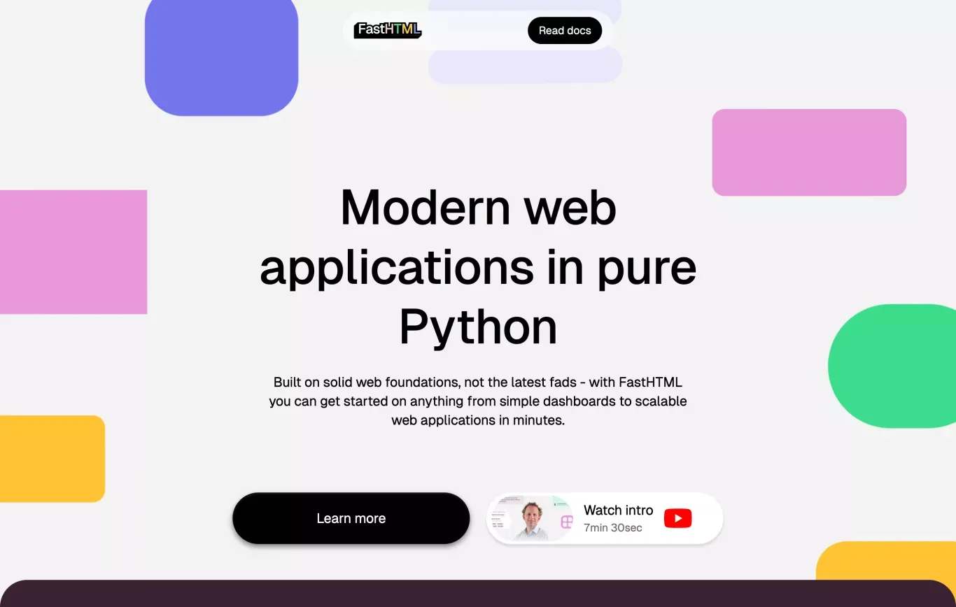 FastHTML - Modern web applications in pure Python - Landing design