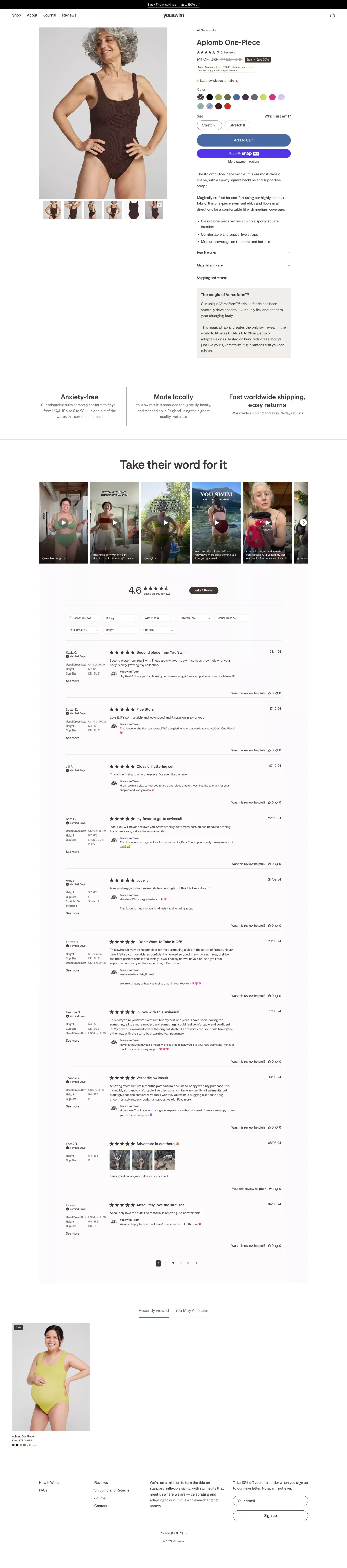 Aplomb One-Piece | Youswim - Product page design