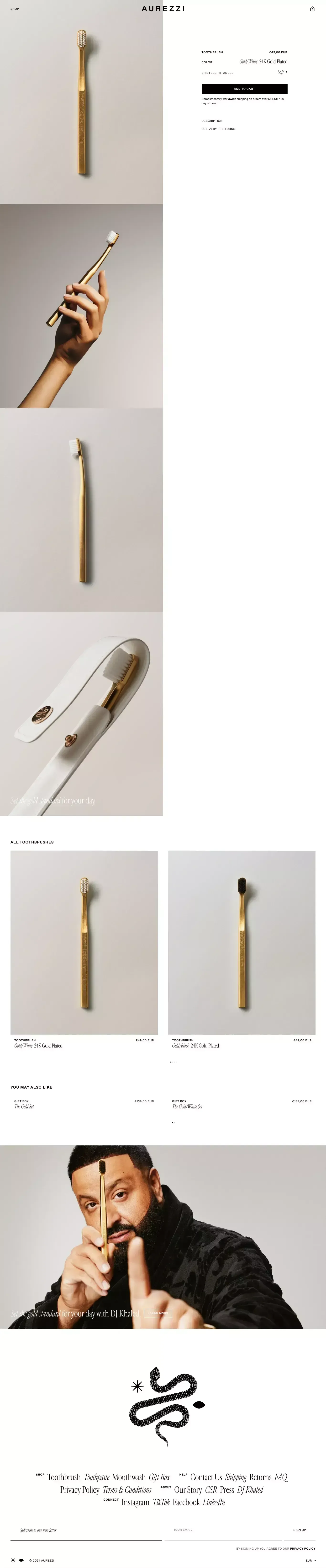 TOOTHBRUSH GOLD/WHITE – AUREZZI - Product page design