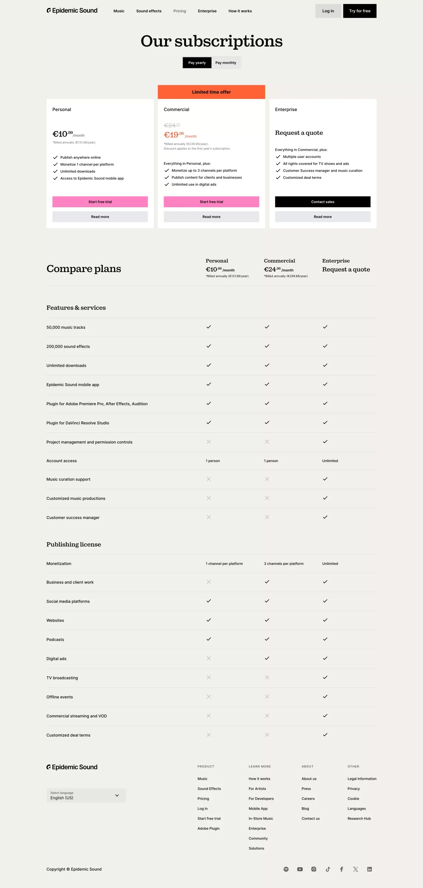 Pricing & Licensing | Epidemic Sound - Pricing design