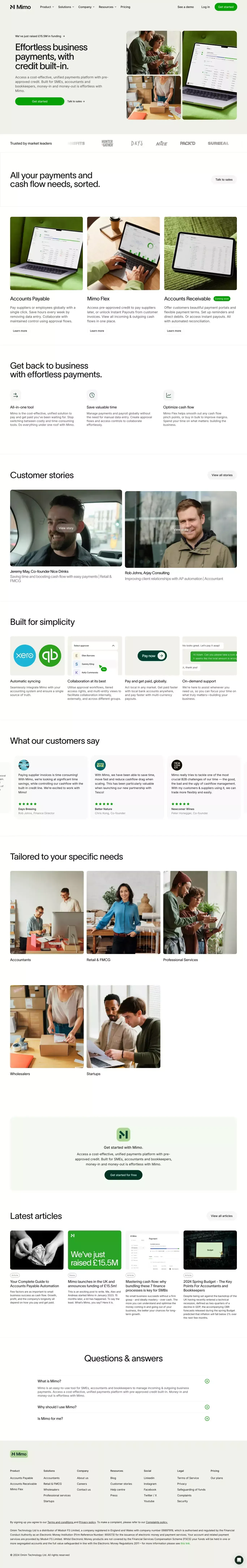 Mimo - Effortless business payments, with credit built-in - Landing design