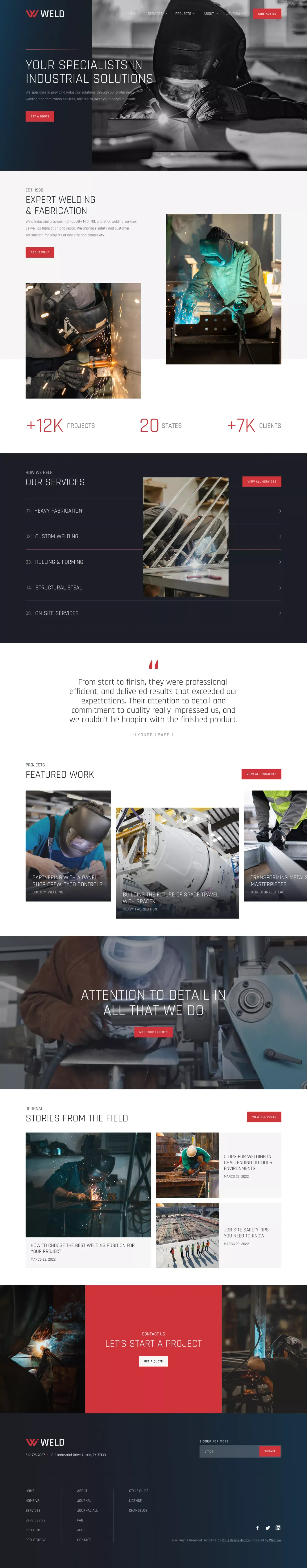 Weld Website Page Template for Webflow - Template design