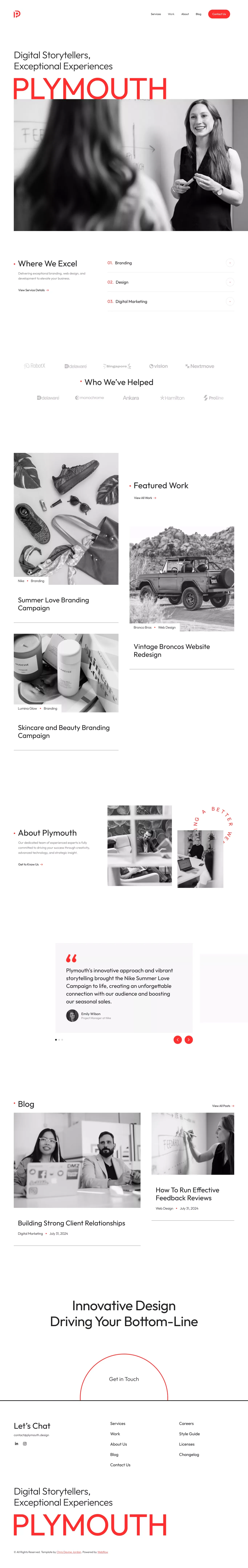 Plymouth Website Page Template for Webflow - Template design