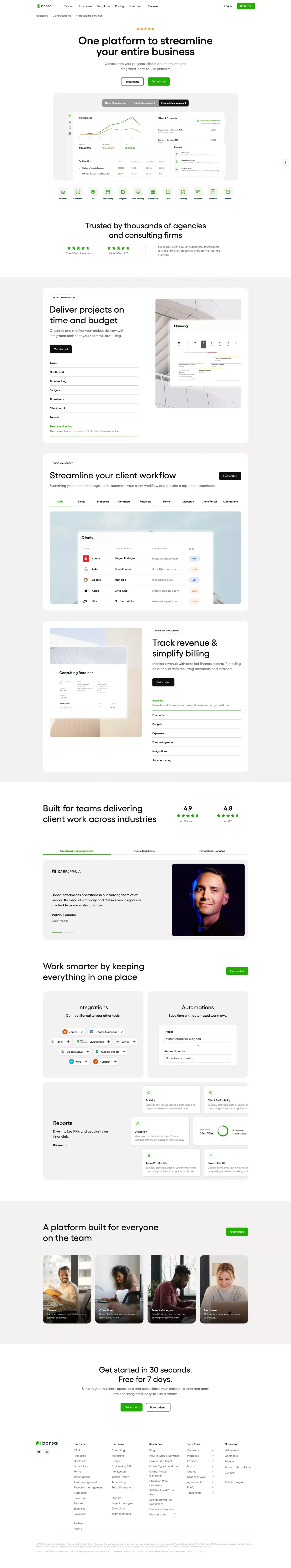 Bonsai - Business management software - Landing design