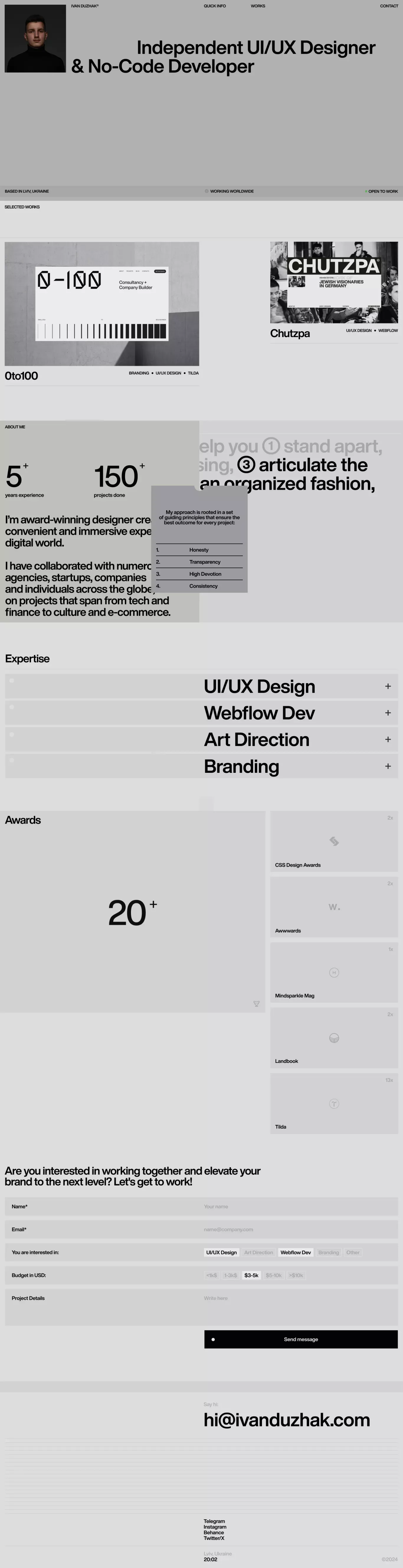 Ivan Duzhak | UI/UX Designer & Webflow Developer - Portfolio design