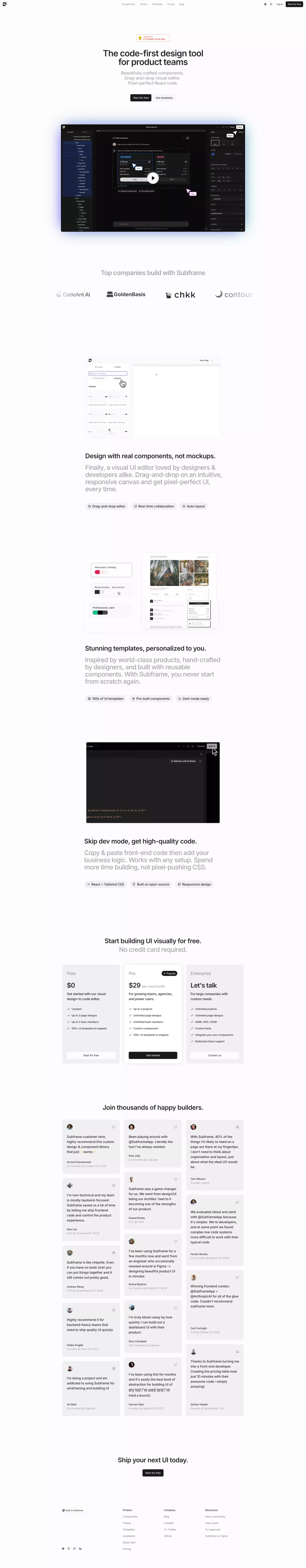 Subframe – The best way to build UI, fast. - Landing design