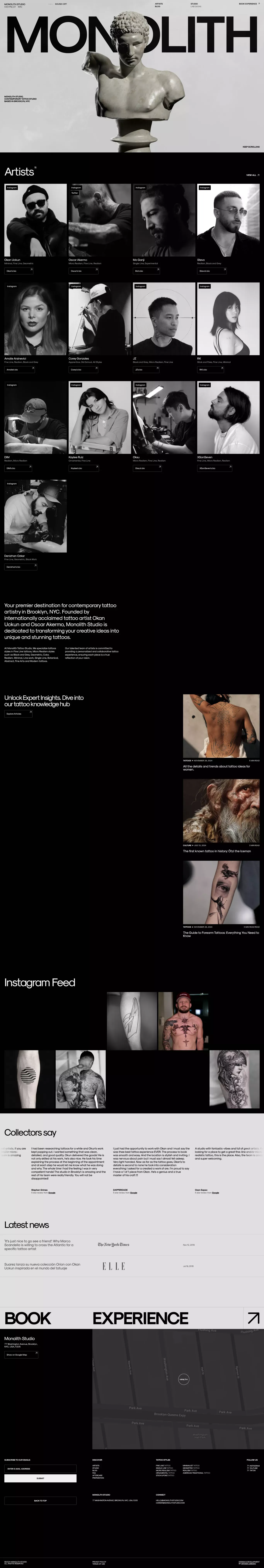 Contemporary Tattoo Studio, Fine Line Tattoo, Microrealism Tattoo. Monolith Studio Brooklyn, NYC - Portfolio design