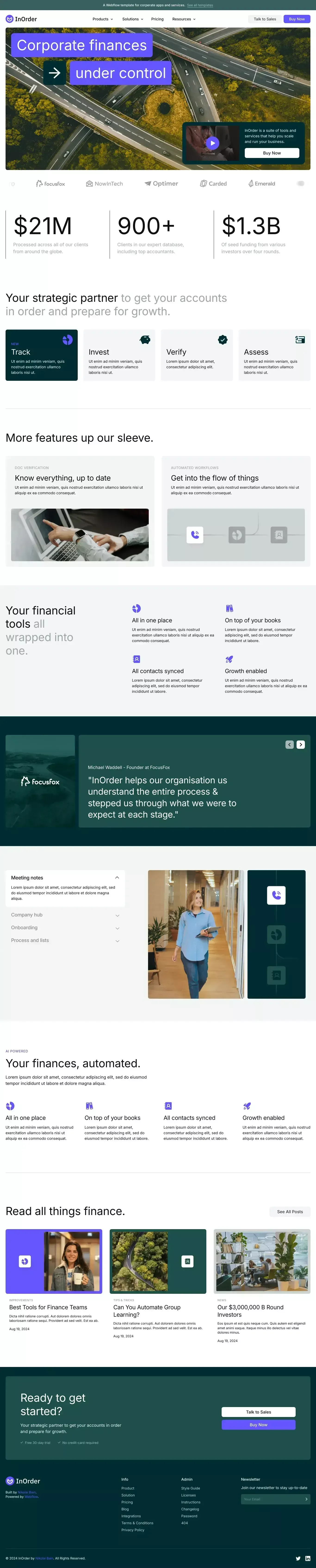 InOrder - Webflow HTML website template - Template design
