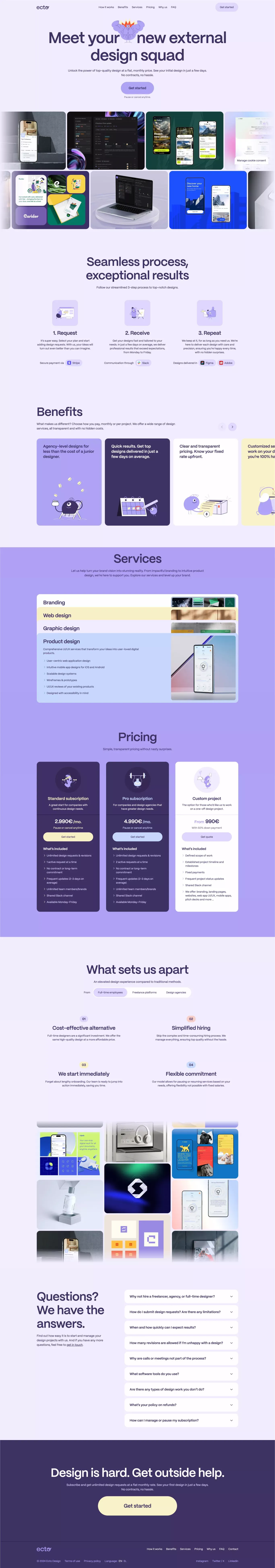 Ecto Design - Efficient subscription-based design service - Landing design