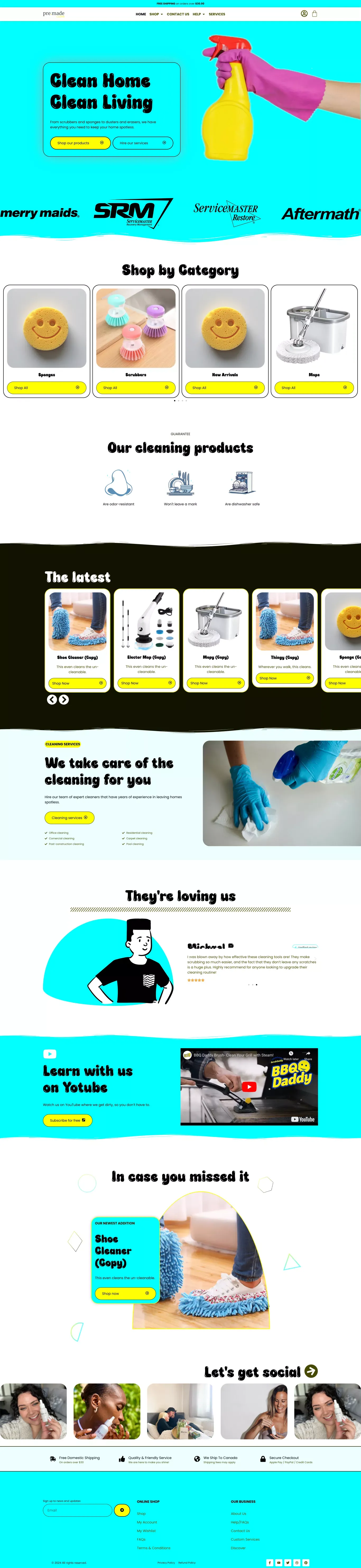 Home - Premade Cleaning Service Website - Ecommerce design