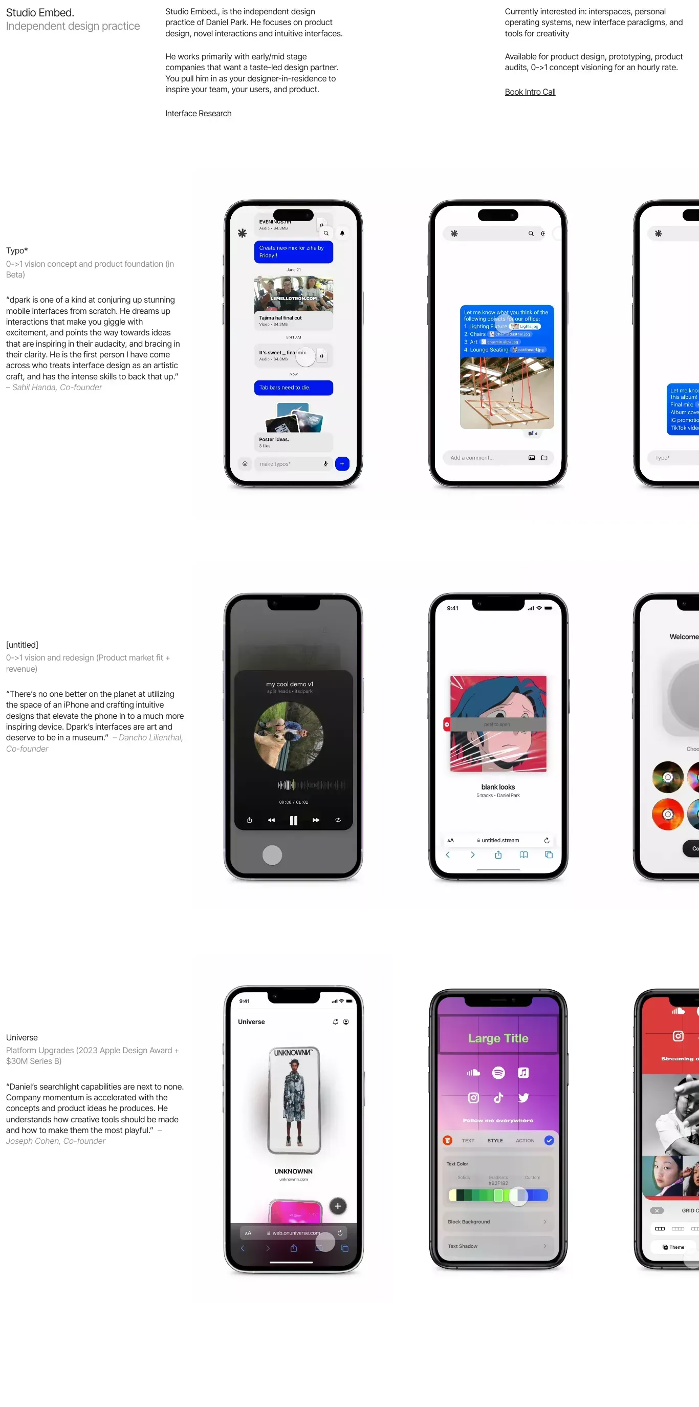 studio embed. - Portfolio design