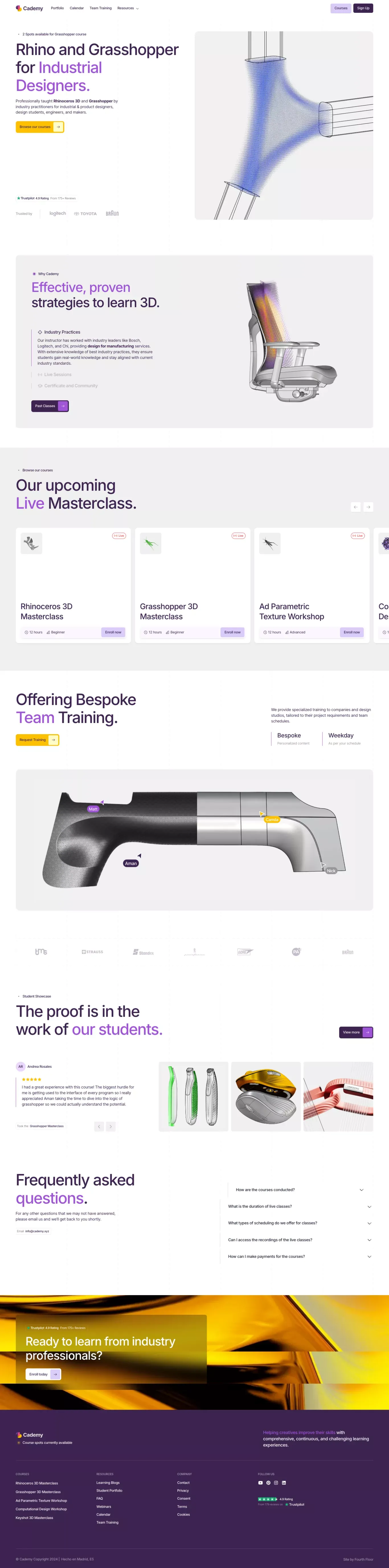 Cademy | Live CAD Academy for Industrial Design Professionals - Landing design