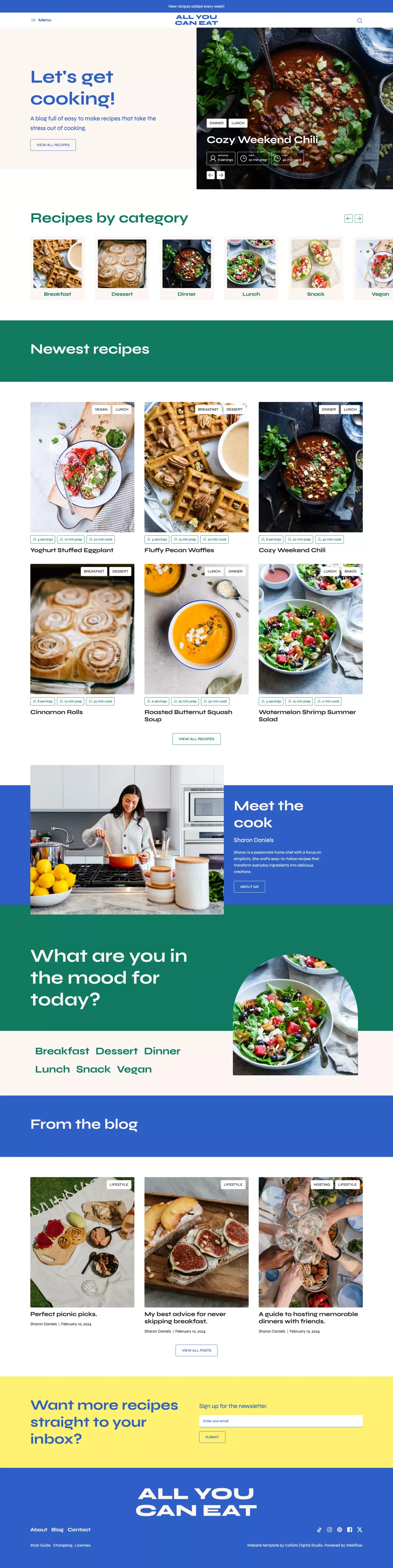 All You Can Eat Recipe Blog - Webflow HTML Website Template - Template design