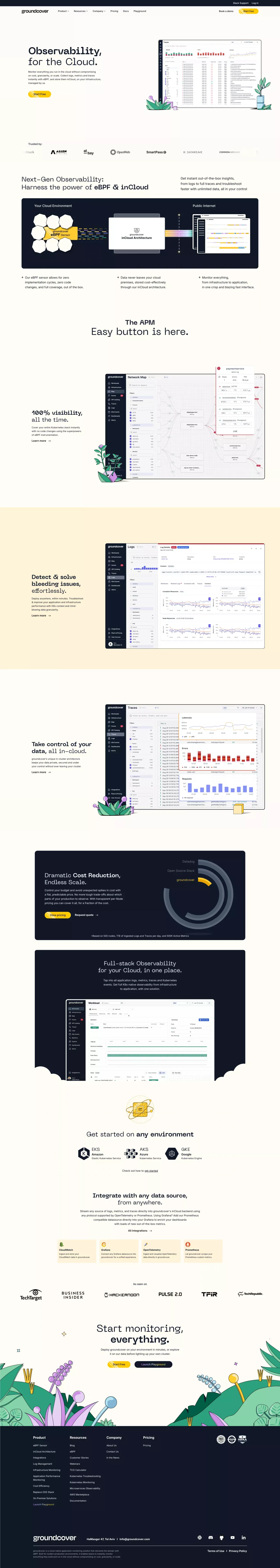 groundcover | Observability, for the Cloud. - Landing design