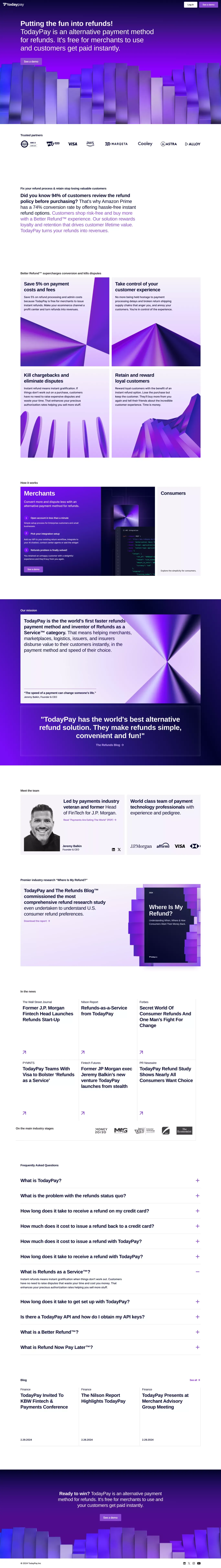 TodayPay® - Refunds as a Service™ - Landing design