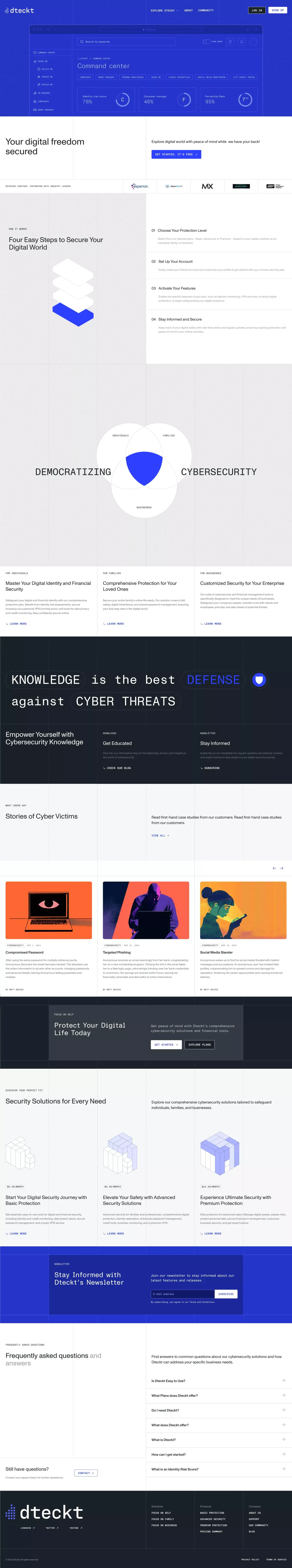 Dteckt | Your digital freedom secured - Landing design