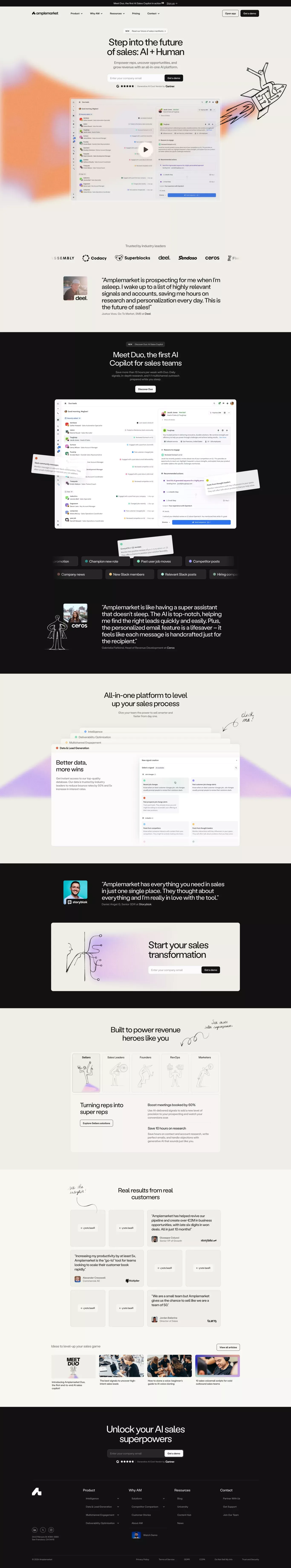 Amplemarket: AI sales copilot for precision selling success - Landing design