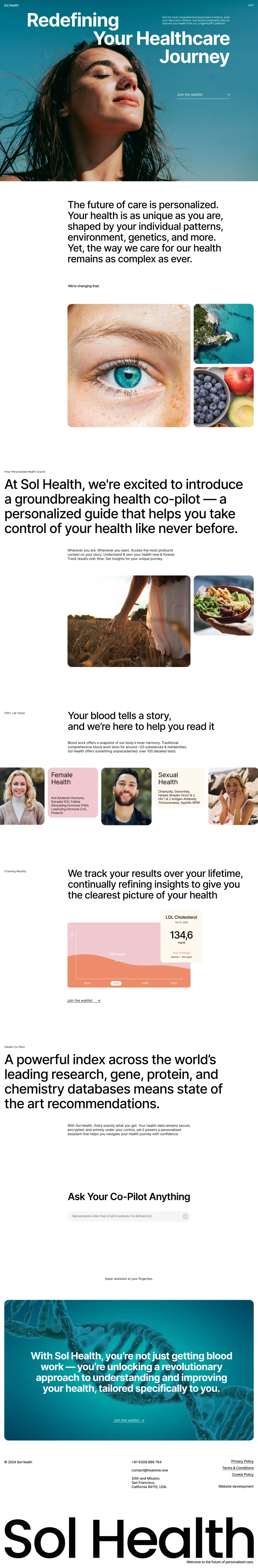 Sol Health — Your Personalized Health Co-Pilot - Landing design