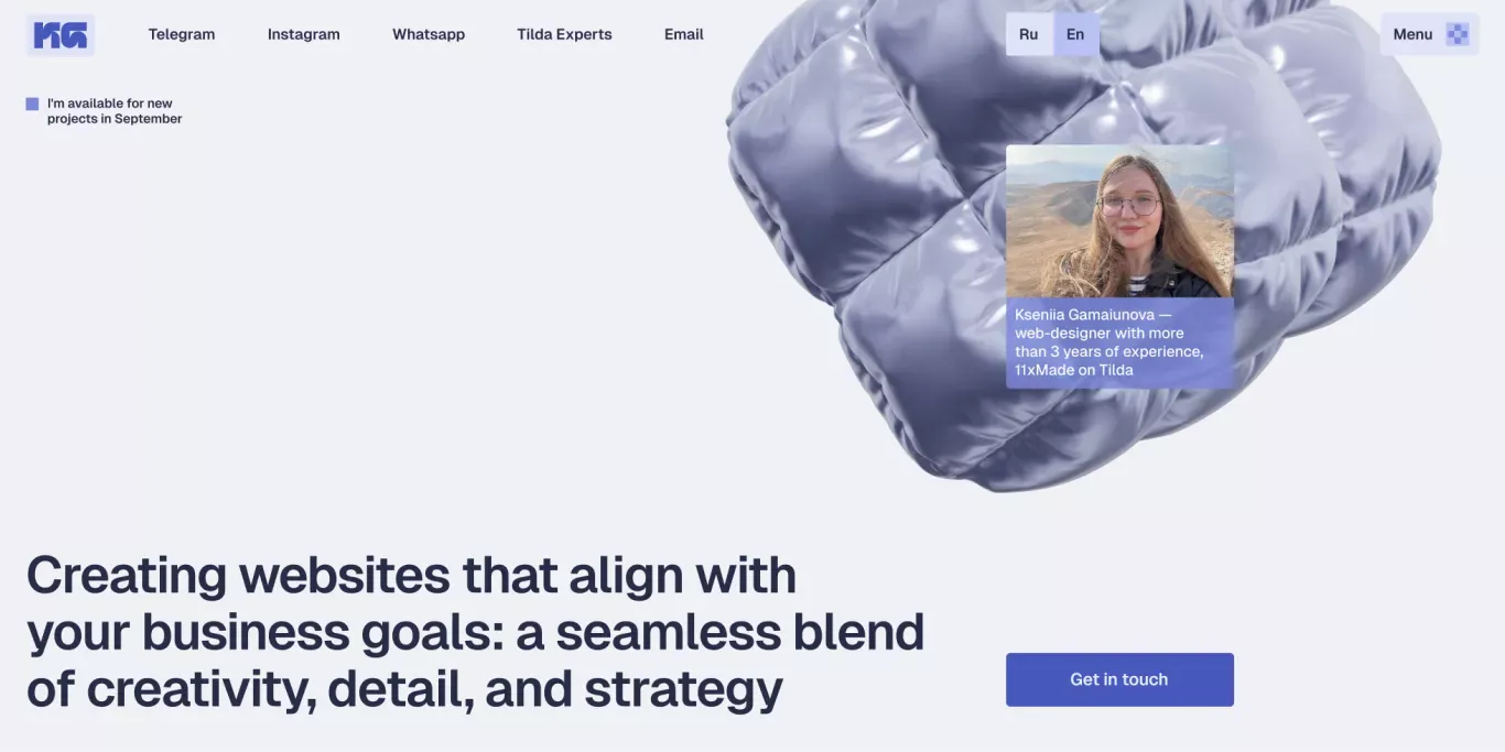 Kseniia Gamaiunova — web-designer, I create websites on Tilda - Portfolio design