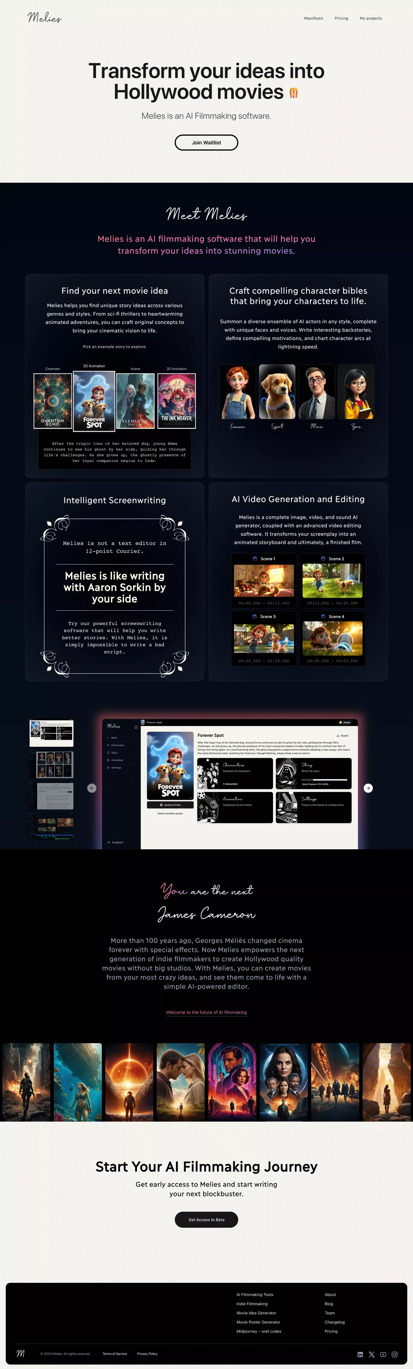 Melies • Transform your ideas into Hollywood movies - Landing design