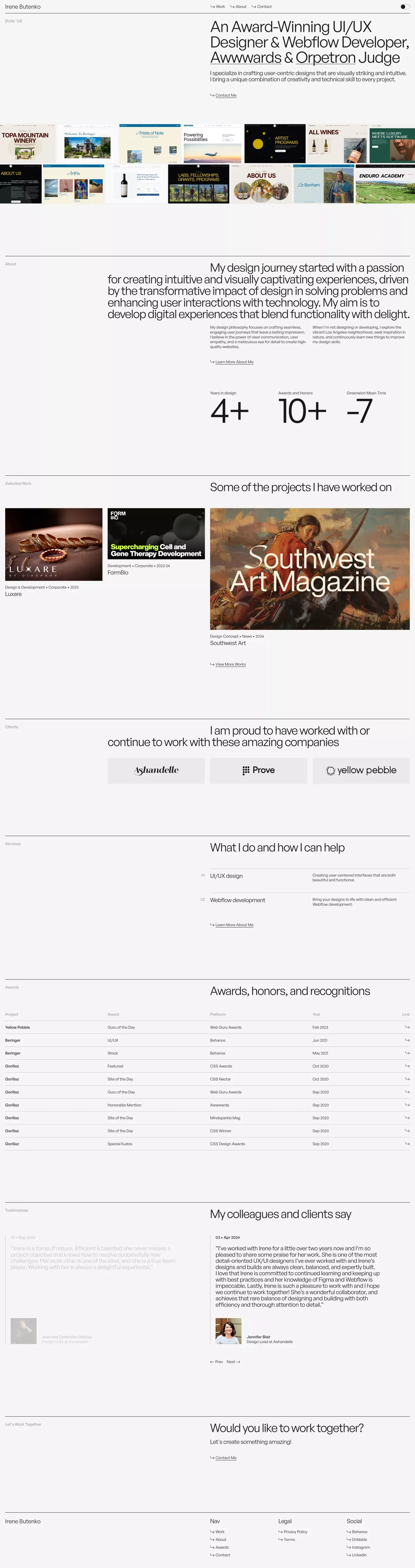 Irene Butenko – Folio ’24 - Portfolio design