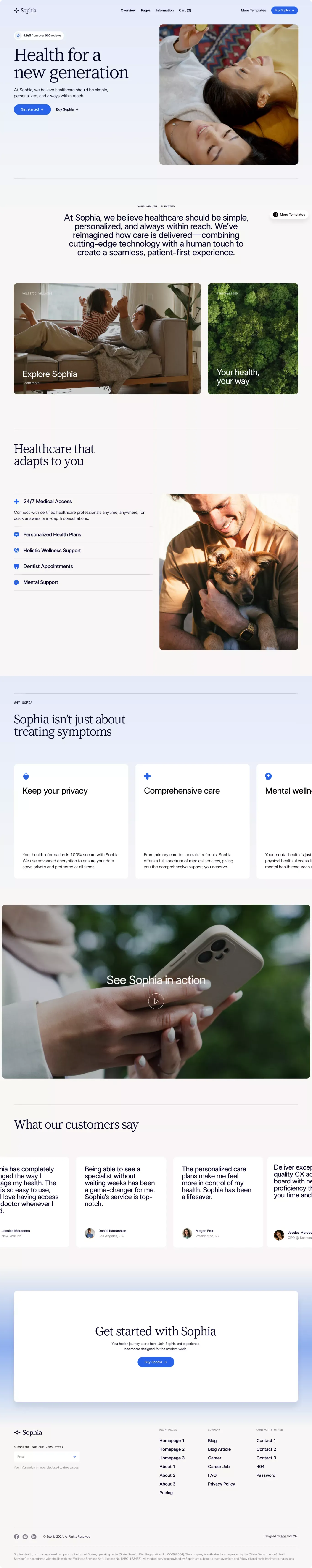 Sophia Healthcare Website Page Template for Webflow - Template design